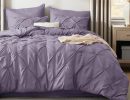 Bedsure Queen Burgundy Pintuck Bed-in-a-Bag - Greyish Purple Pinch Pleat Comforter Set with Sheets, Pillowcases & Shams (Set of 7)