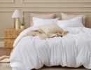 Bedsure 100% Washed Cotton Duvet Cover Queen Set - Minimalist Cotton Beding Set For All Season（set of 3）