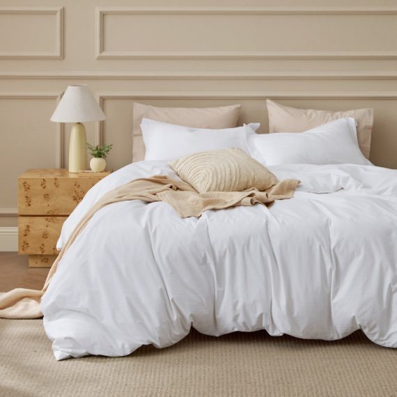 Bedsure 100% Washed Cotton Duvet Cover Queen Set - Minimalist Cotton Beding Set For All Season（set of 3）