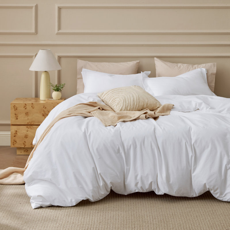 Bedsure 100% Washed Cotton Duvet Cover Queen Set - Minimalist Cotton Beding Set For All Season(set of 3)