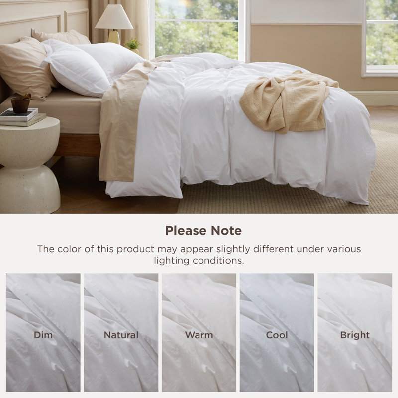 Bedsure 100% Washed Cotton Duvet Cover Queen Set - Minimalist Cotton Beding Set For All Season(set of 3)